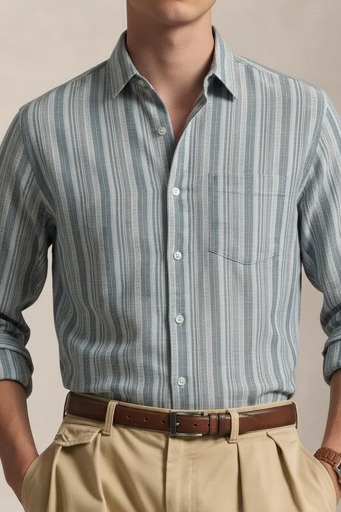 Men Fern Striped Spread Collar Cotton Shirt