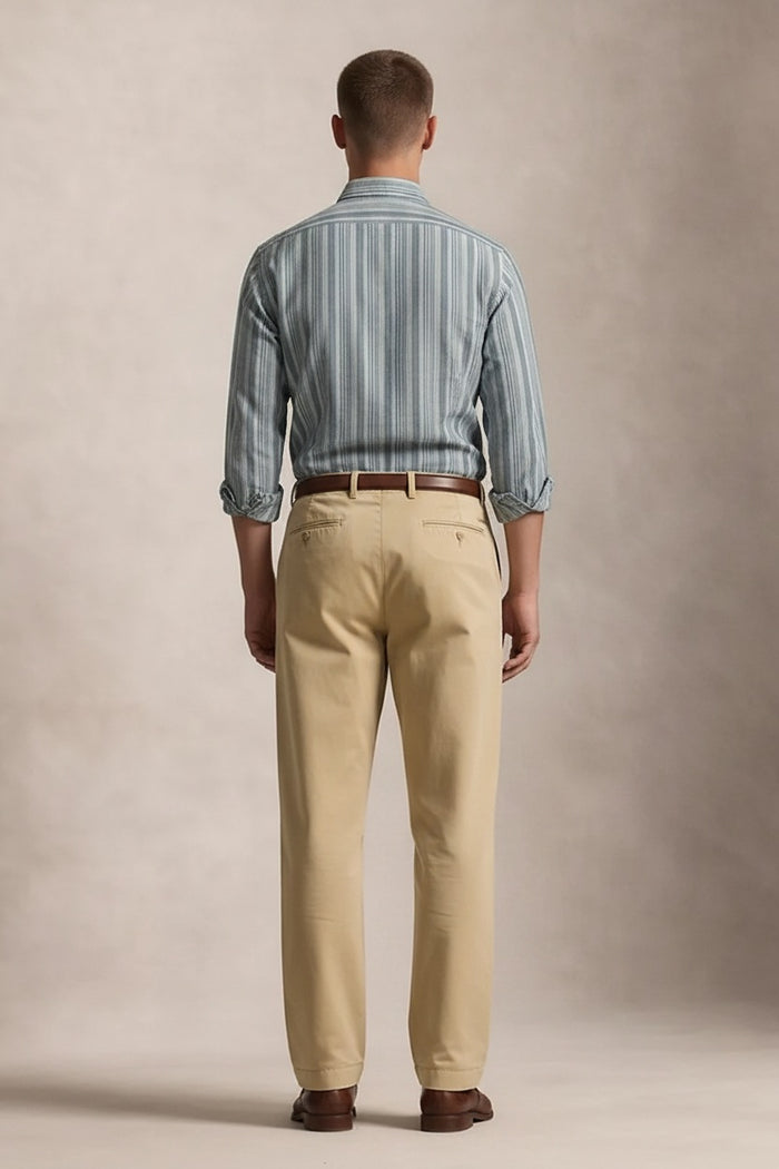 Men Fern Striped Spread Collar Cotton Shirt