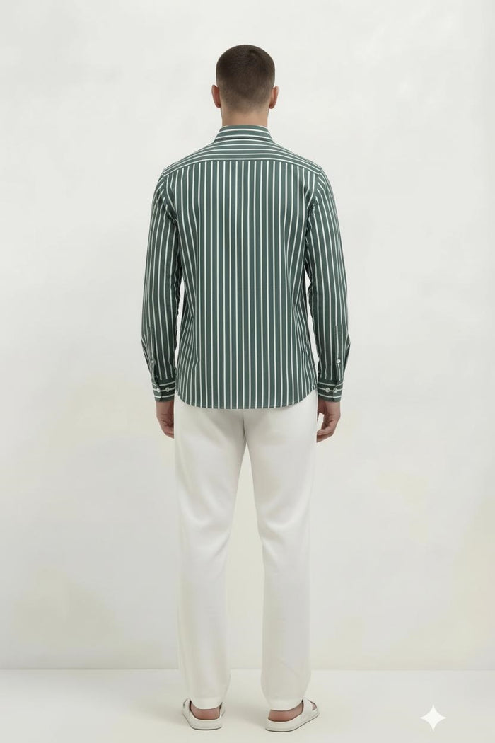 Men Forest Green Striped Casual Shirt