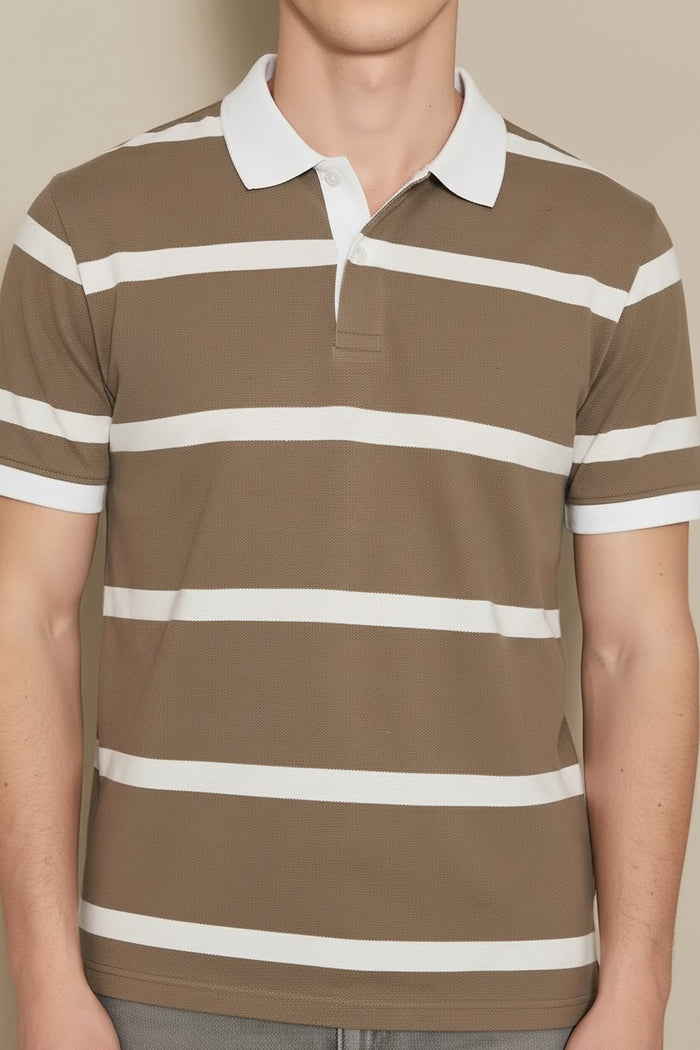 Men Fossil Striped Polo Collar T-shirt