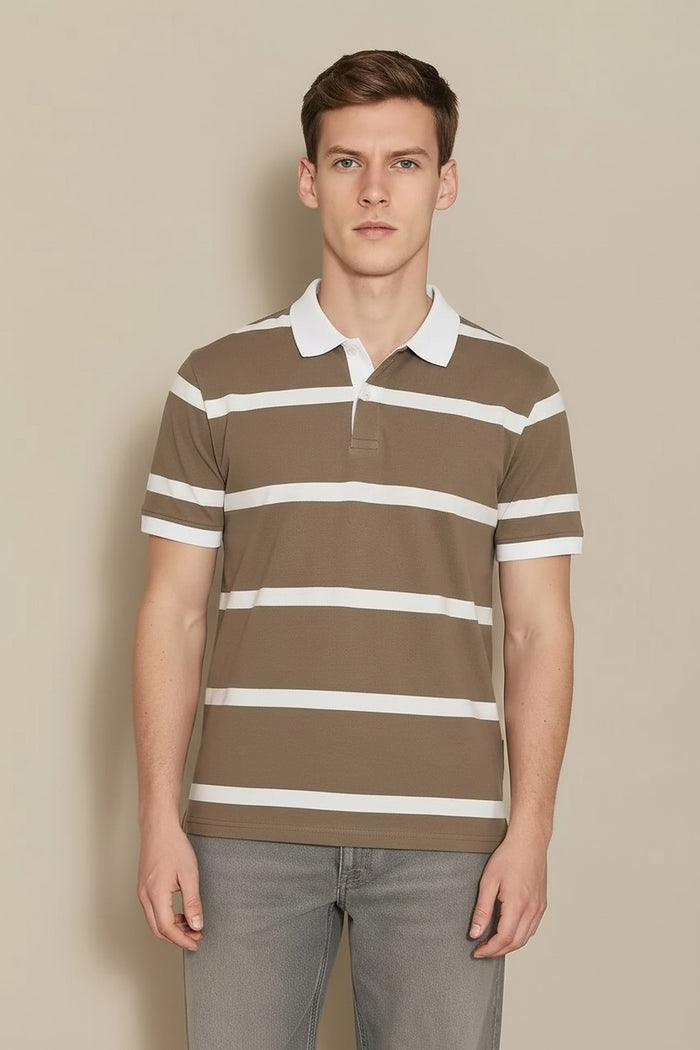 Men Fossil Striped Polo Collar T-shirt