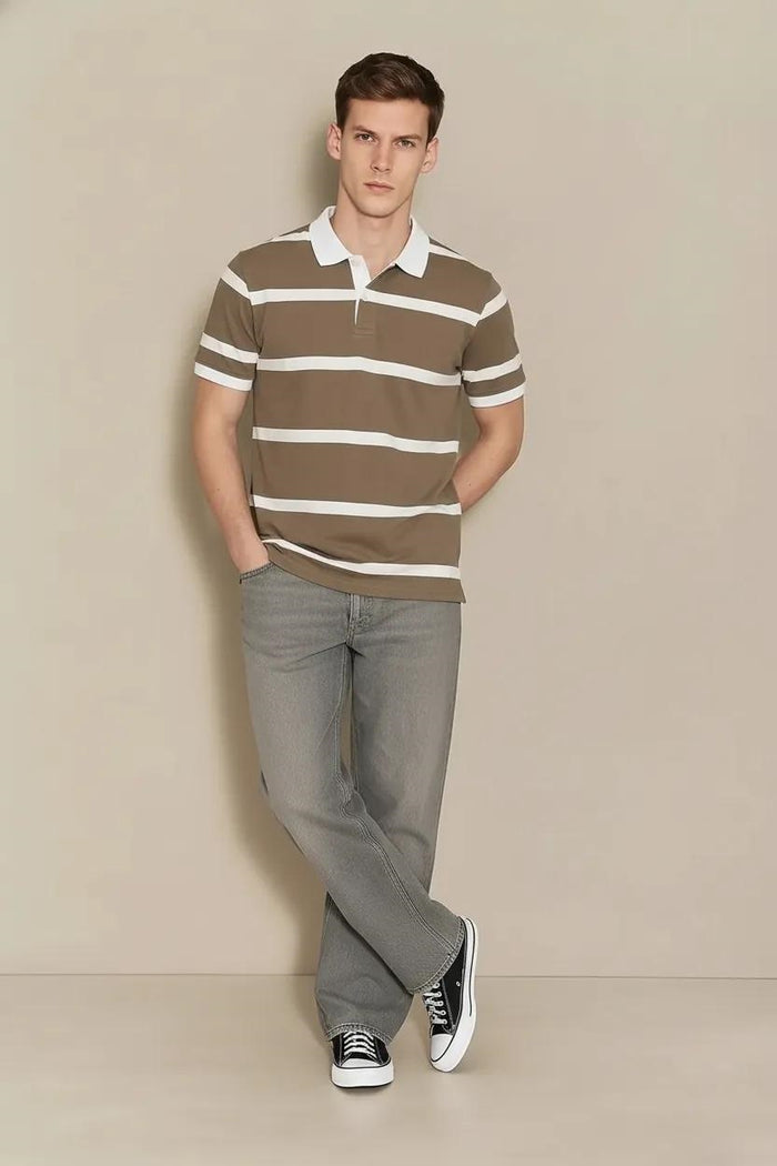 Men Fossil Striped Polo Collar T-shirt