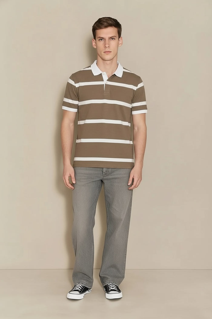 Men Fossil Striped Polo Collar T-shirt