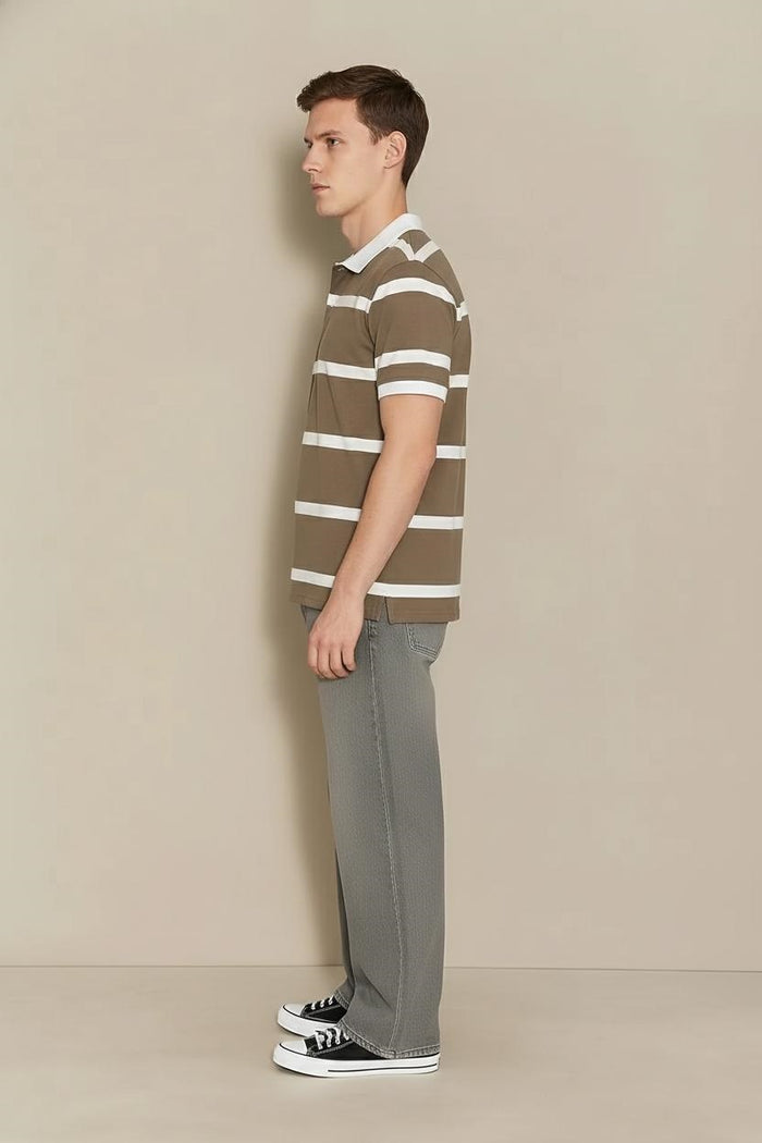 Men Fossil Striped Polo Collar T-shirt