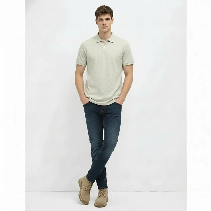 Men Frosted Mint Polo Collar Self Design T-shirt