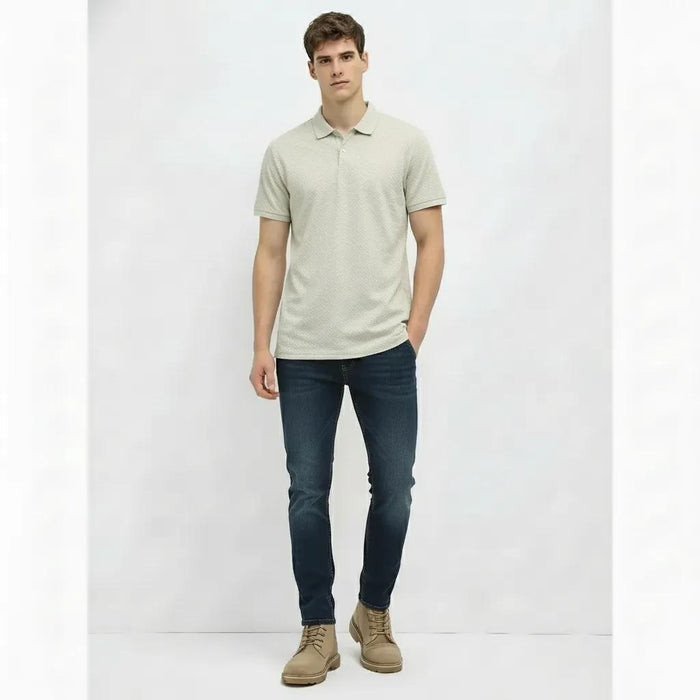 Men Frosted Mint Polo Collar Self Design T-shirt