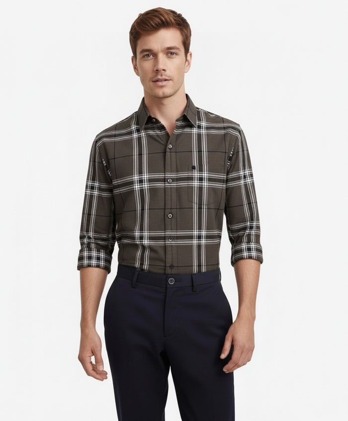 Men Graphite Checked Polo Neck Casual Shirt