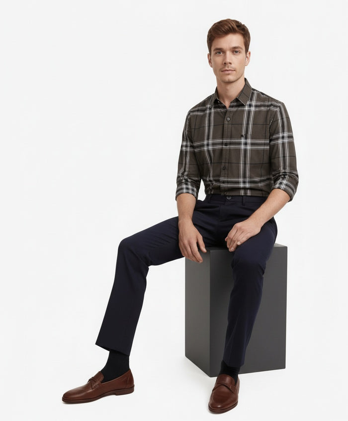 Men Graphite Checked Polo Neck Casual Shirt