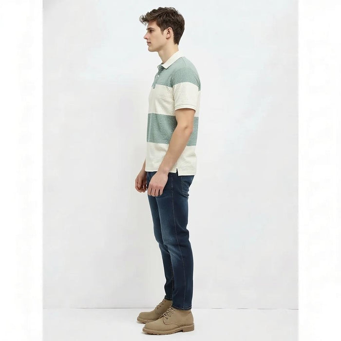 Men Green Melange Colourblocked  Polo Collar T-shirt