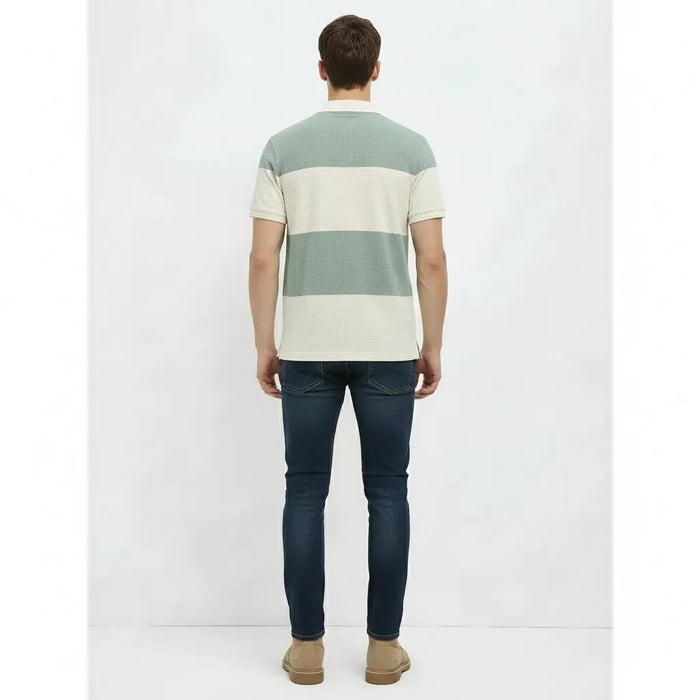 Men Green Melange Colourblocked  Polo Collar T-shirt