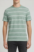 Men Green Melange Striped Round Neck T-shirt