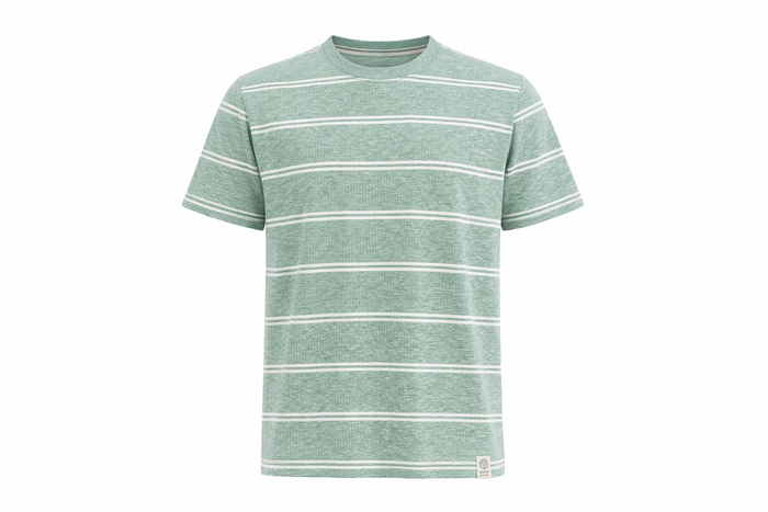 Men Green Melange Striped Round Neck T-shirt