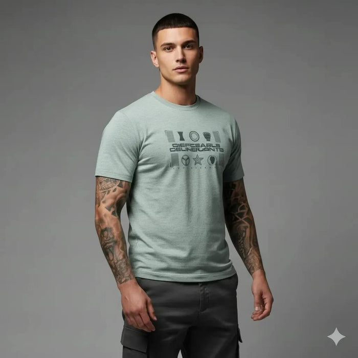 Men Green Melange Typography Printed Round Neck Cotton T-shirt