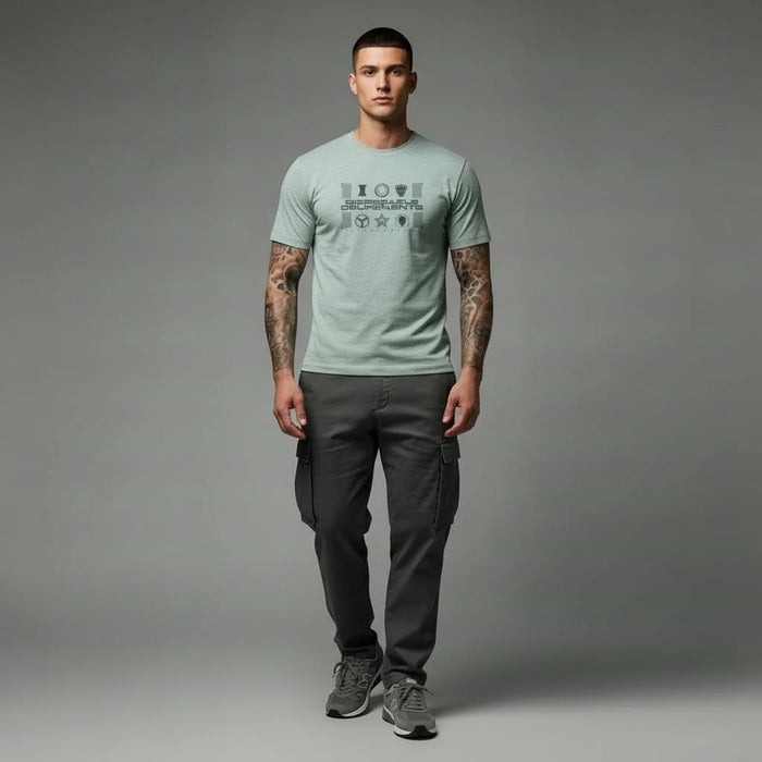 Men Green Melange Typography Printed Round Neck Cotton T-shirt