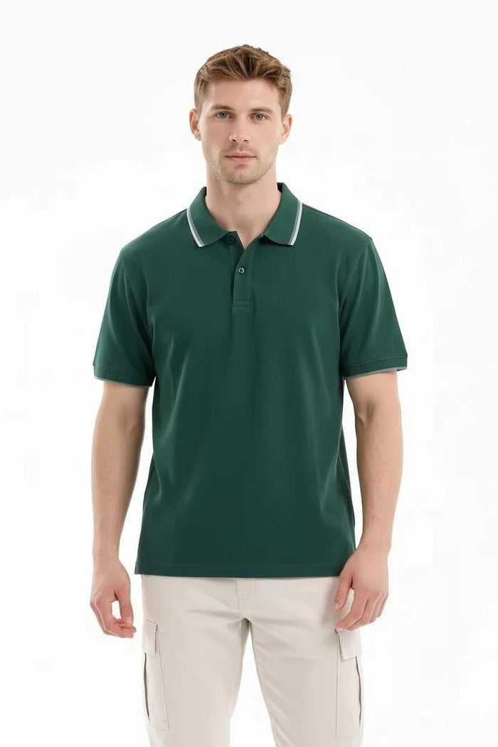 Men Green Sold Polo Collar T-shirt