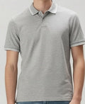 Men Grey Melange Polo Collar SolidT-shirt