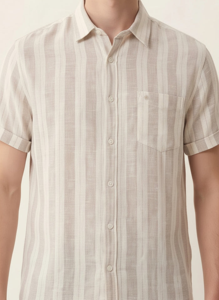 Men Grey Striped Casual Shirt