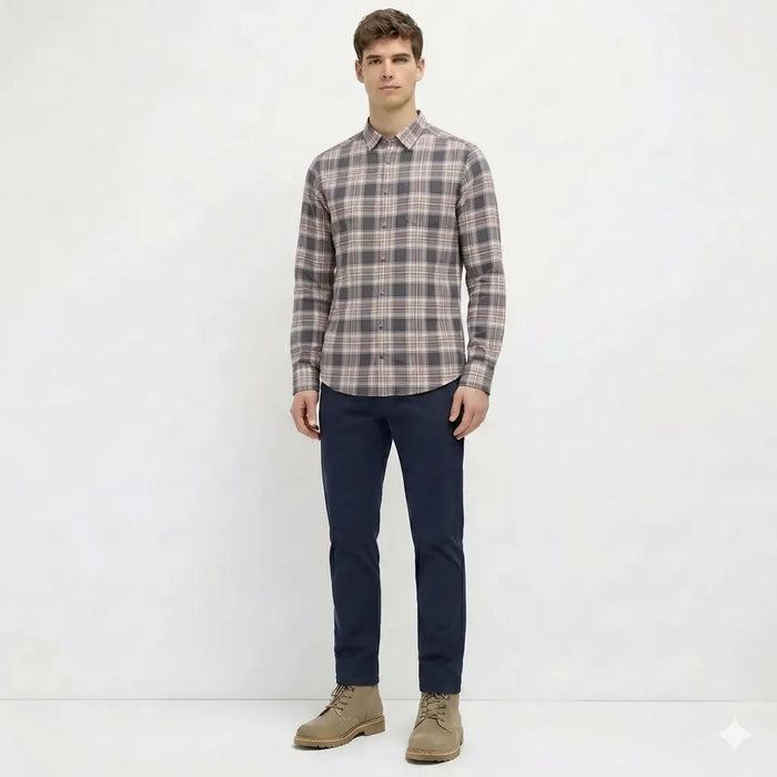 Men Grey Tartan Checks Checked Casual Shirt