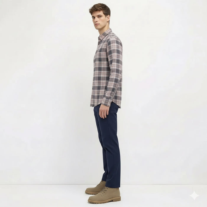 Men Grey Tartan Checks Checked Casual Shirt