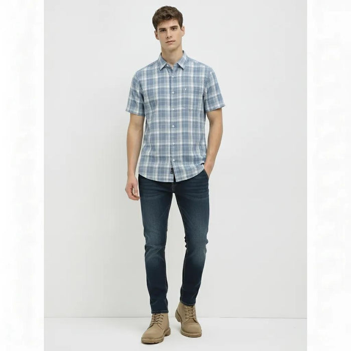 Men Indigo Checked Casual Shirt