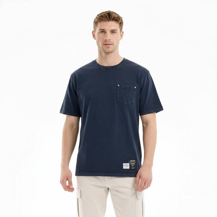 Men Indigo Solid Round Neck T-shirt