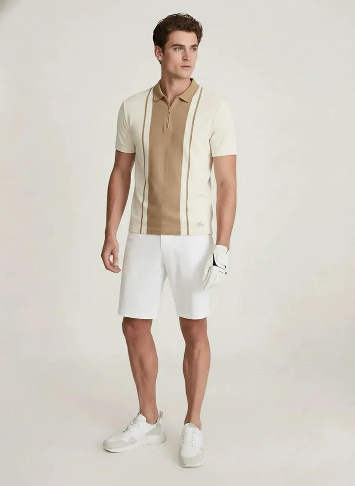 Men Khaki Colourblocked Polo Collar T-shirt