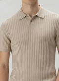 Men Khaki Melange Striped Polo Collar T-shirt
