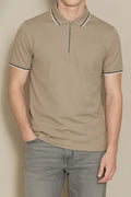 Men Khaki Sold Polo Collar T-shirt