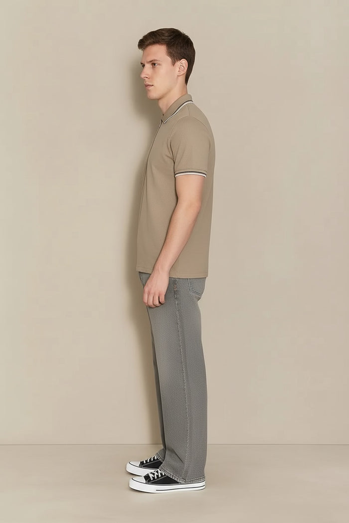 Men Khaki Sold Polo Collar T-shirt