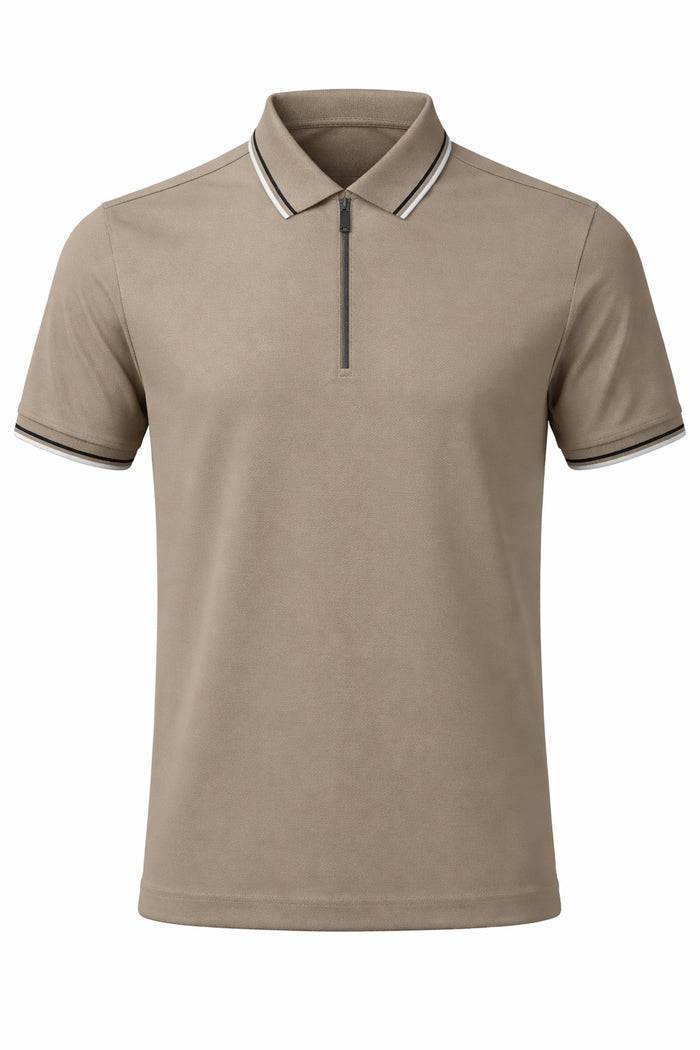 Men Khaki Sold Polo Collar T-shirt