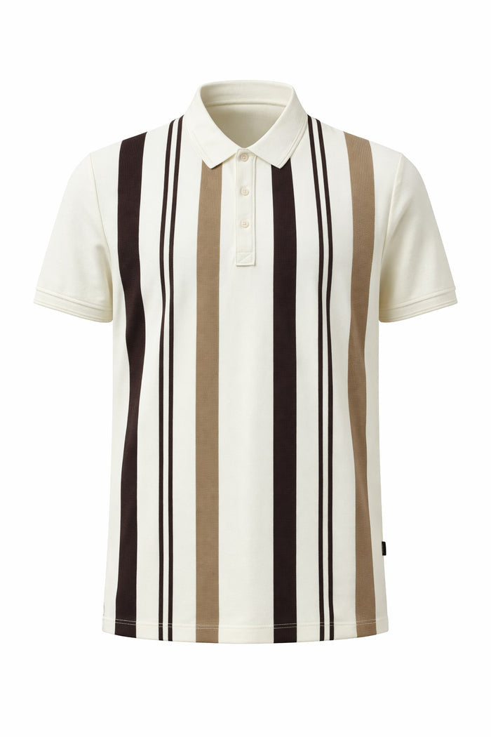 Men Khaki Striped Polo Collar T-shirt