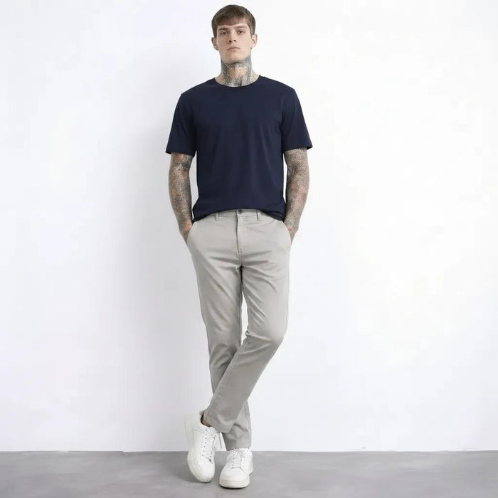 Men Light Grey Chinos Trousers