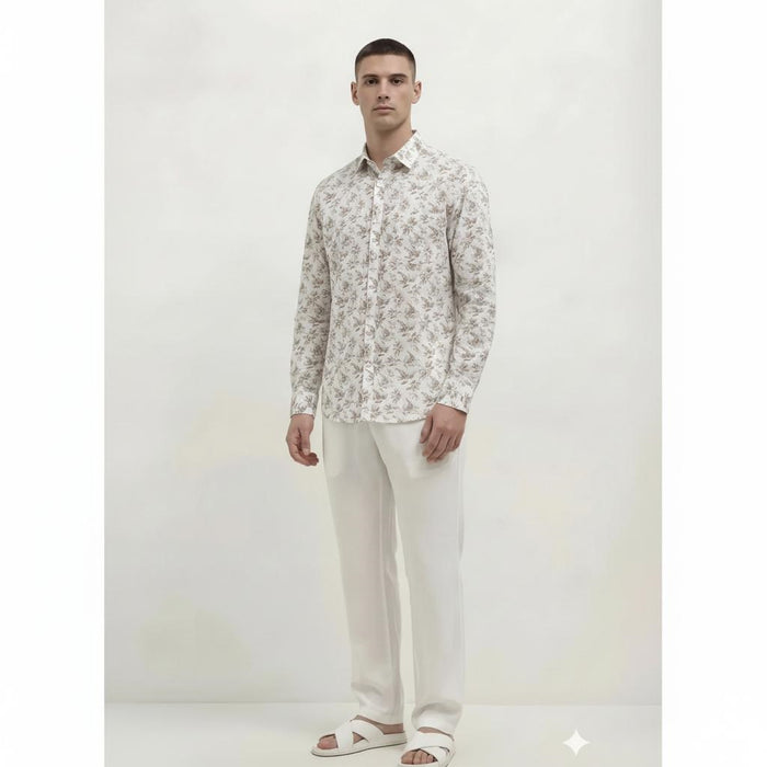 Men Light Khaki Floral Printed Casual Shirt