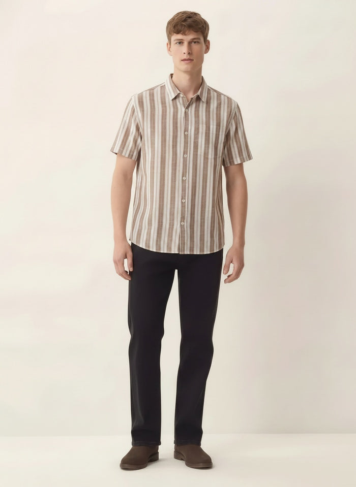 Men Light Khaki Striped Casual Shirt