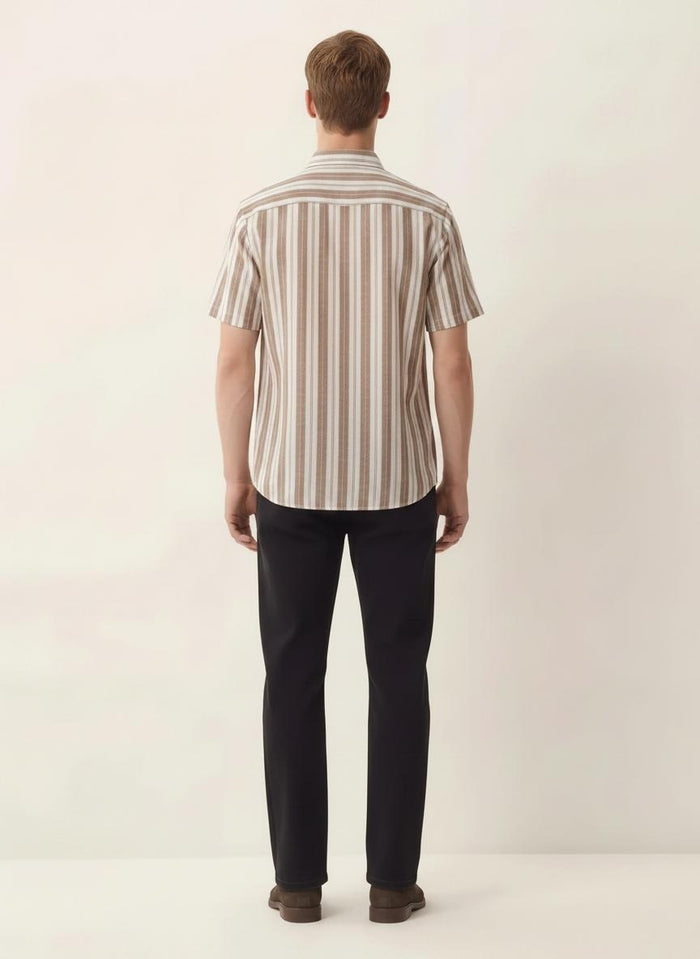 Men Light Khaki Striped Casual Shirt
