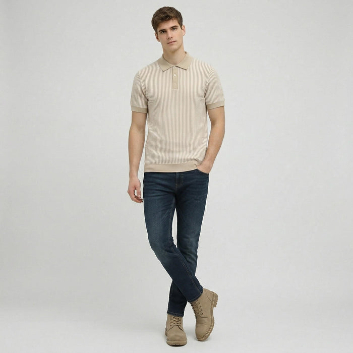 Men Light Mastic Striped Polo Collar T-shirt