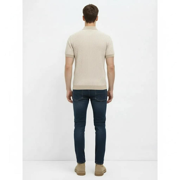 Men Light Mastic Striped Polo Collar T-shirt