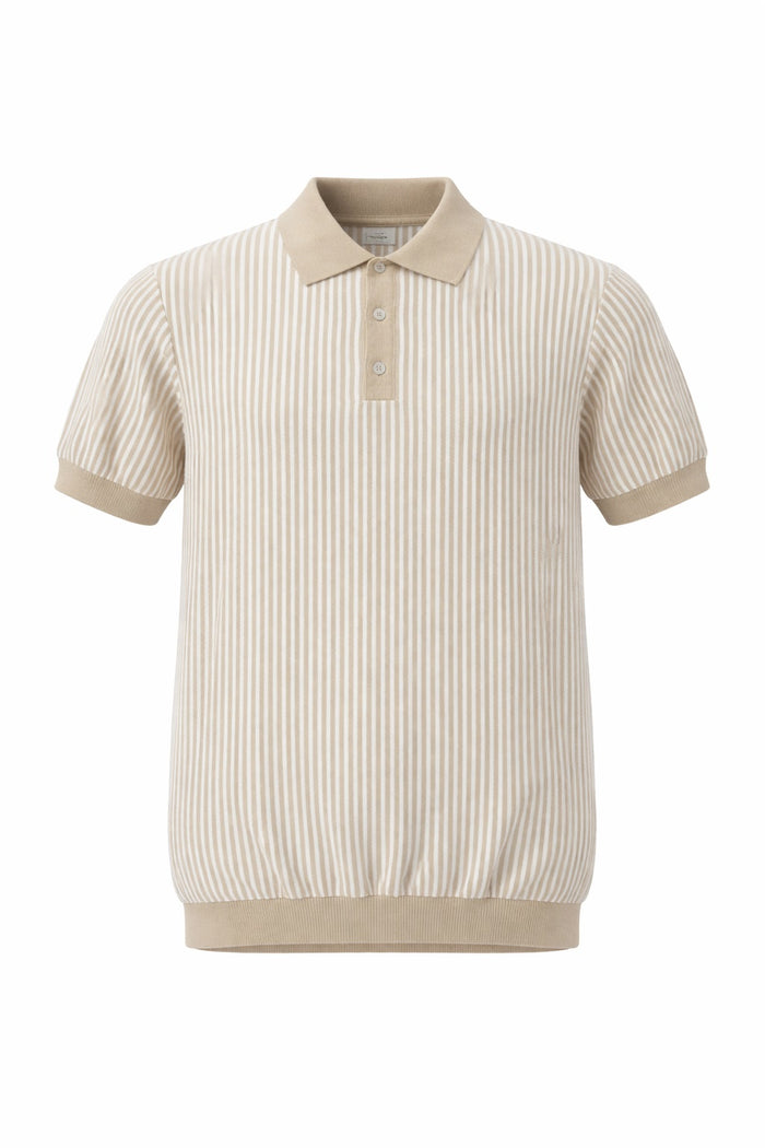 Men Light Mastic Striped Polo Collar T-shirt