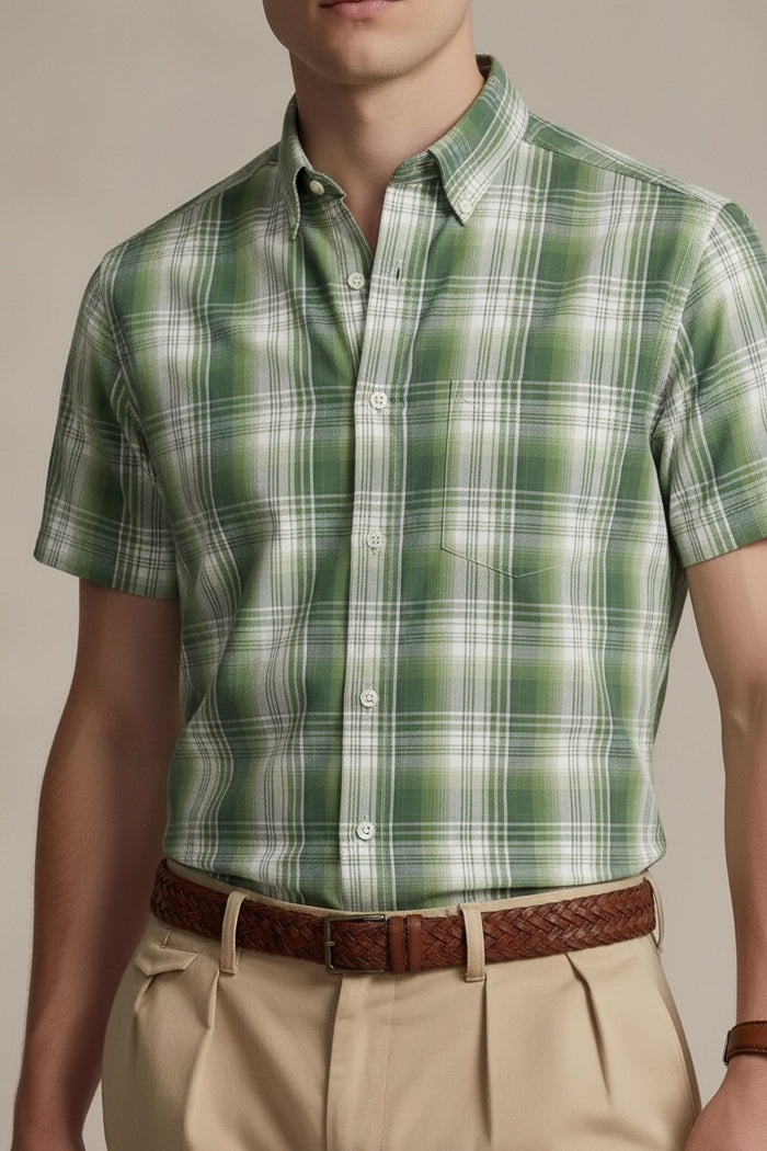 Men Light Olive Checked Casual Shirt