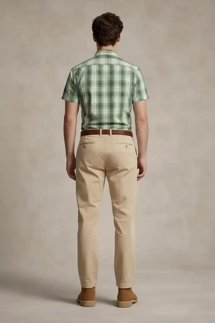 Men Light Olive Checked Casual Shirt