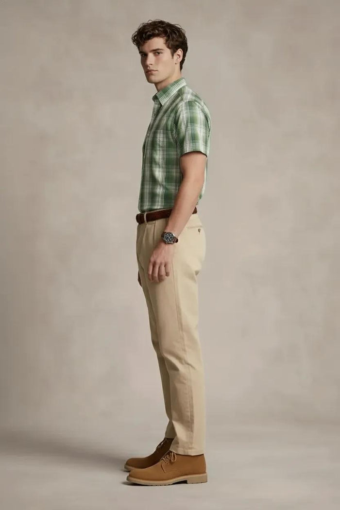 Men Light Olive Checked Casual Shirt