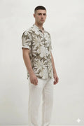 Men Light Olive Floral Printed Casual Shirt