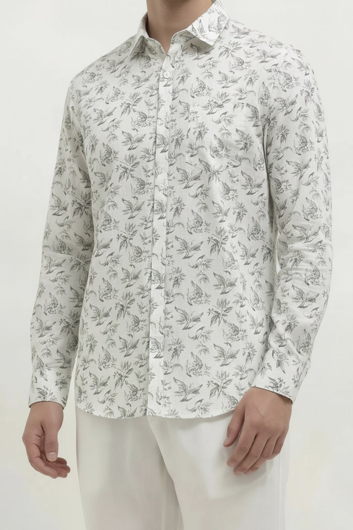 Men Light Olive Floral Printed Casual Shirt
