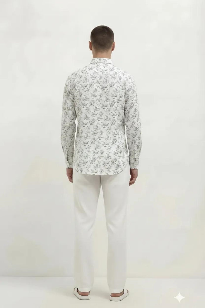 Men Light Olive Floral Printed Casual Shirt