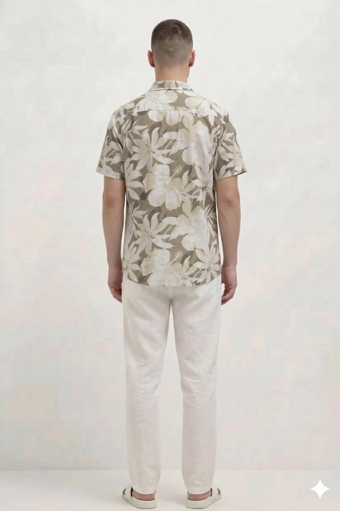 Men Light Olive Floral Printed Casual Shirt