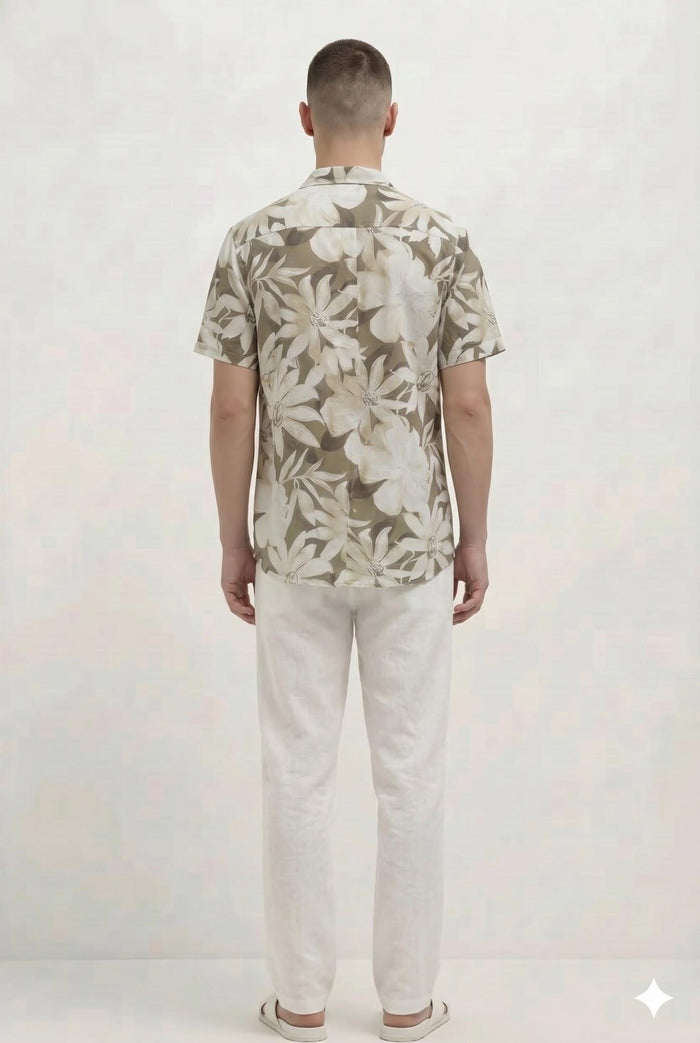 Men Light Olive Floral Printed Casual Shirt