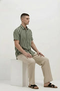 Men Light Olive Striped Casual Shirt