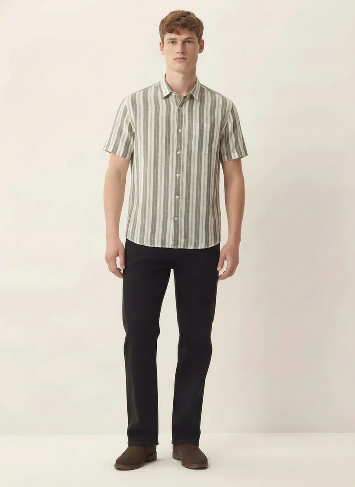 Men Light Olive Striped Casual Shirt