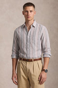 Men Light Pink Striped Casual Shirt