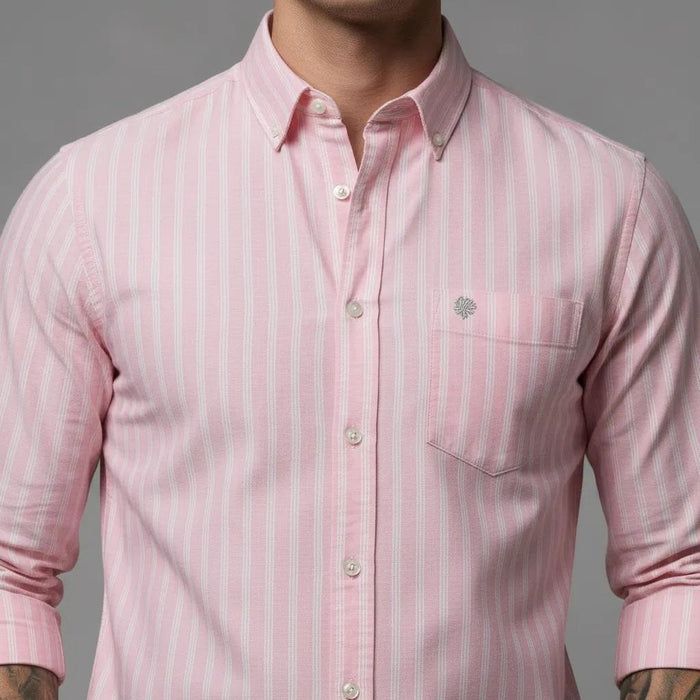 Men Light Pink Striped Casual Shirt